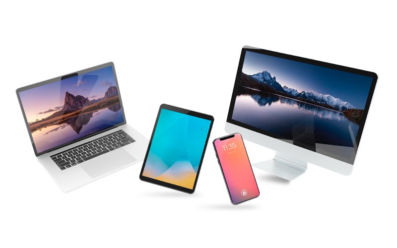 Verschiedene Endgeräte wie Smartphone, Tablet und Laptop