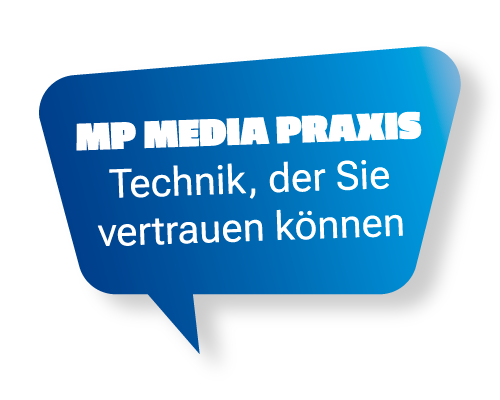 Sprechblase mit MP Media Praxis Empfehlung
